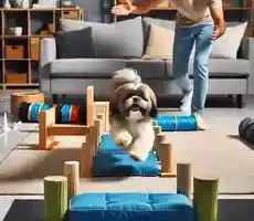 How to Stop Leash Pulling in 5 Minutes A dog safely navigating an obstacle course set up in the living room demonstrating agility and obedience