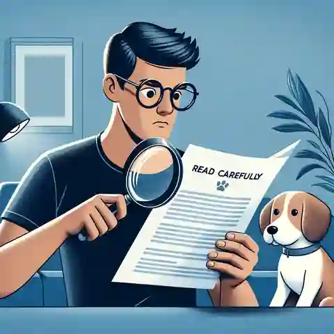 Best Lifetime Dog Insurance Providers An illustration for Step 4 Read Carefully, showing a person with glasses