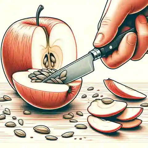 Can Puppies Eat Apples An illustration showing a hand removing the seeds from an apple with a small knife
