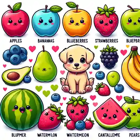 Can Puppies Eat Pineapple A colorful illustration showcasing a variety of fruits that are safe for puppies to eat