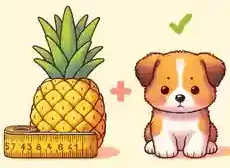 Can Puppies Eat Pineapple A cute illustration showing a young puppy next to a measuring tape with small pineapple pieces sized appropriately for small and larger puppies2