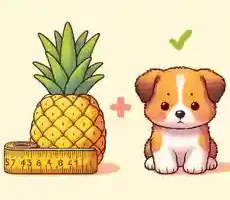 Can Puppies Eat Pineapple A cute illustration showing a young puppy next to a measuring tape with small pineapple pieces sized appropriately for small and larger puppies2