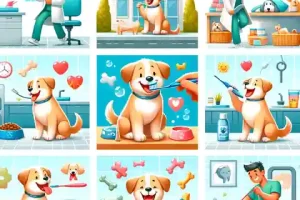 How to Stop My Dogs Breath From Smelling Like Fish in 10 Fun Ways An illustration showing a happy dog experiencing various ways to improve its breath