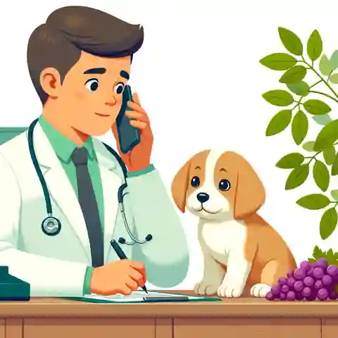 Is it OK for Dogs to Eat Grapes Illustration of a concerned pet owner on the phone with a veterinarian