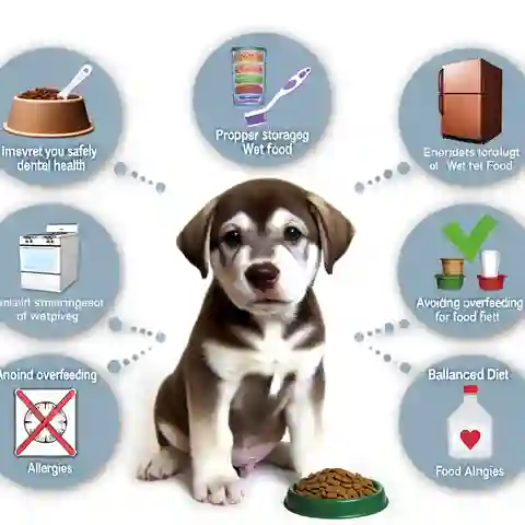 When Can Puppies Eat Wet Food An informative illustration highlighting the key considerations for safely feeding puppies wet food