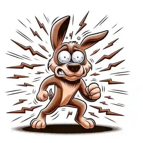 Why Chocolate is Not Good for Dogs A cartoon dog looking hyperactive and restless, surrounded by energy lines to indicate excessive energy
