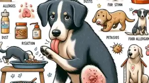 Why Is My Dog Constantly Licking His Front Legs An illustration that depicts a variety of reasons why a dog might be constantly licking its front legs