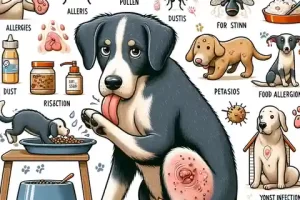 Why Is My Dog Constantly Licking His Front Legs An illustration that depicts a variety of reasons why a dog might be constantly licking its front legs
