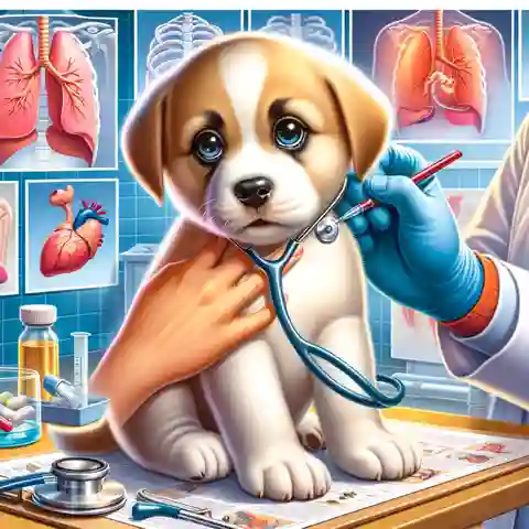 Why does my puppy have hiccups An educational illustration showing a puppy experiencing bronchitis